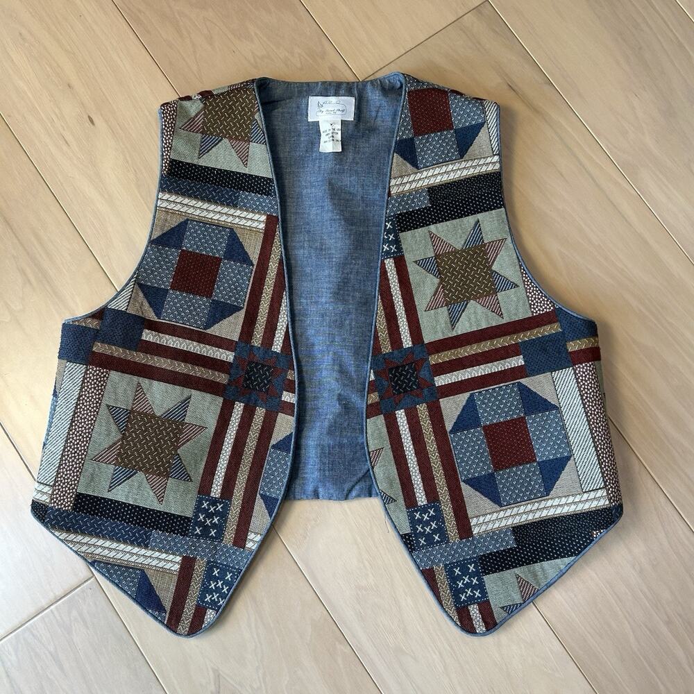Cottage Core My Secret Shelf Quilted Patchwork Vest Women's Large